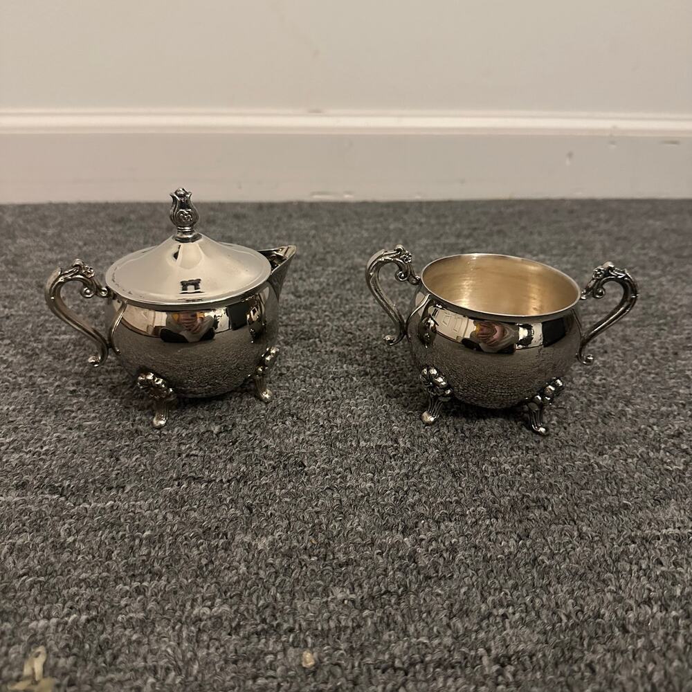 Antique Silver Plated Sugar Bowl and Milk Jug Set, Decorative Piece